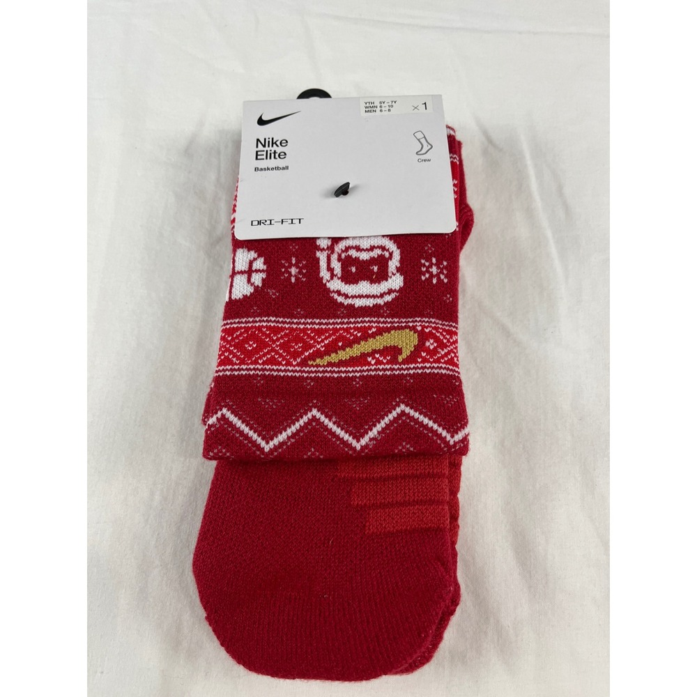 Nike Elite Basketball‎ Crew Socks Youth 5Y 7Y Red Santa Holiday Socks